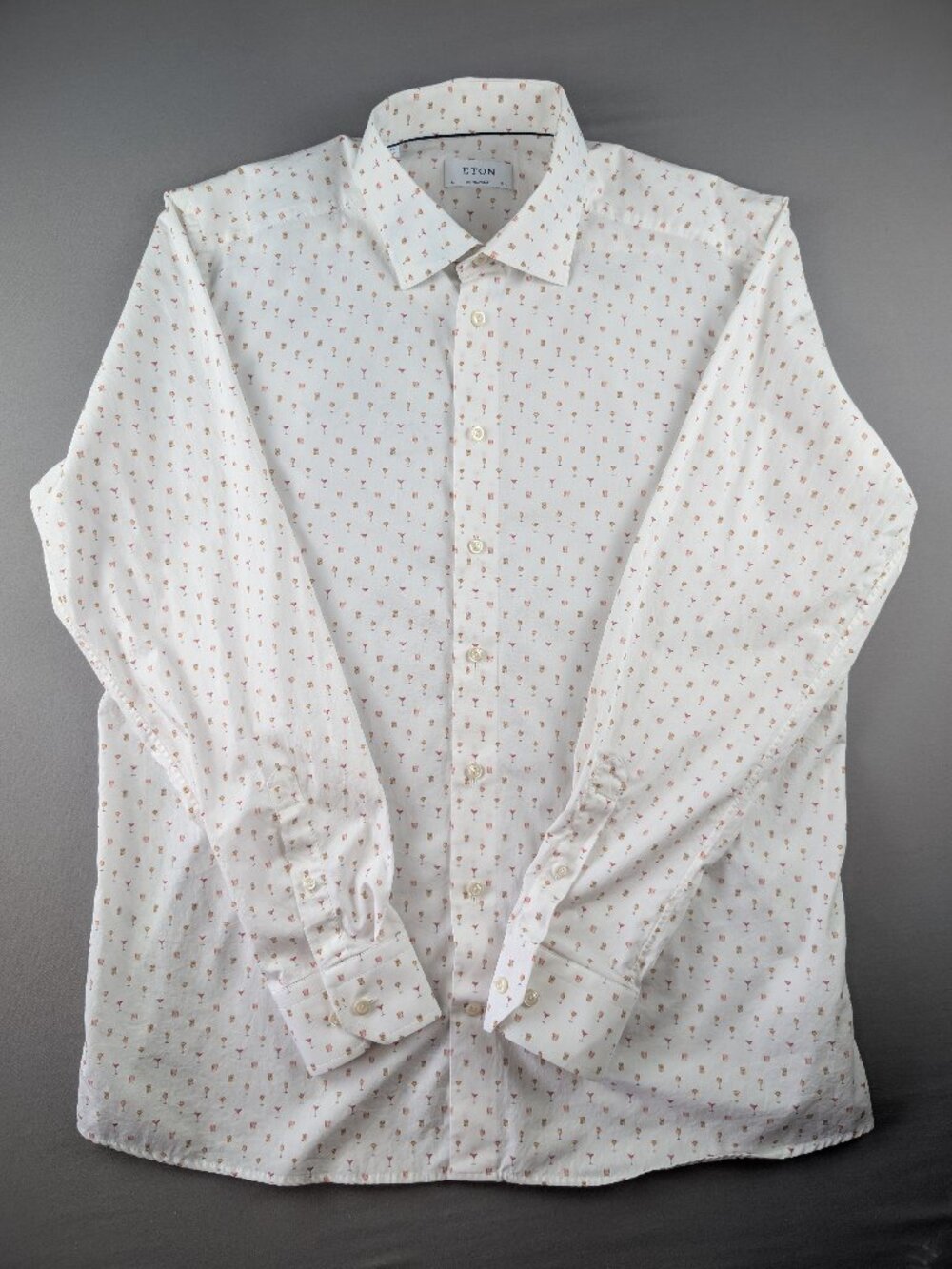 Eton Contemporary Fit Cocktail Print Cotton Poplin Luxury Dress Shirt White 44